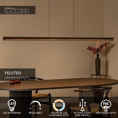 Lucide FELSTED - Lámpara colgante - LED Regul. - CCT - 1x28W 2200K/4000K - Negro | Vibes